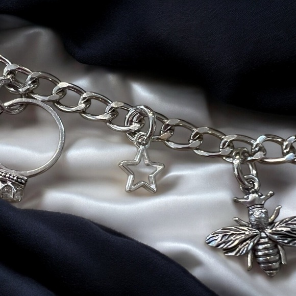 Bag chain Bag charm Silver toned New and Vintage charms Unique One of a kind 11” - Picture 13 of 16